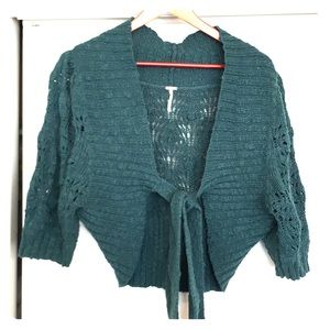 Green Free People Cropped Wrap Sweater